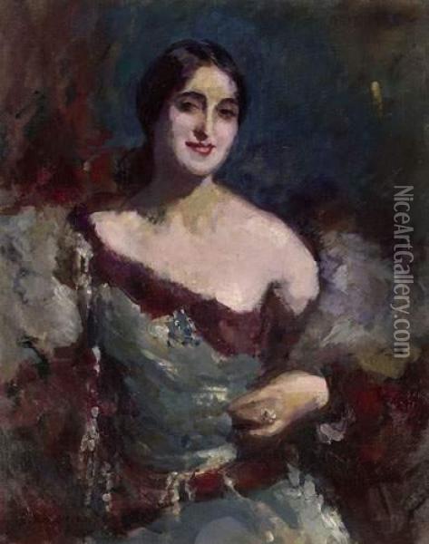 Portrait Of Vera Fokina Oil Painting - Konstantin Alexeievitch Korovin