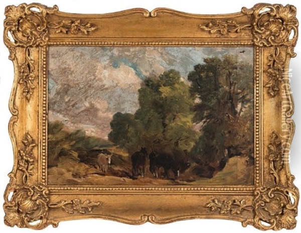 Landscape With Horses Oil Painting - John Constable