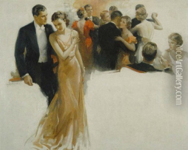 Couple Stepping Away From Crowded Dance Floor Oil Painting - Walter G. Ratterman