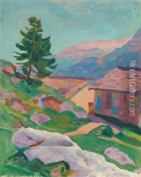 Hausergruppe Capolago (group Of Houses In Capolago) Oil Painting - Giovanni Giacometti