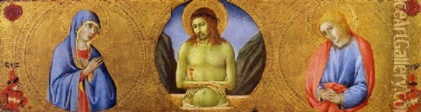 Cristo In Pieta Fra La Madonna Addolorata E San Giovanni Evangelista Oil Painting -  Sano di Pietro