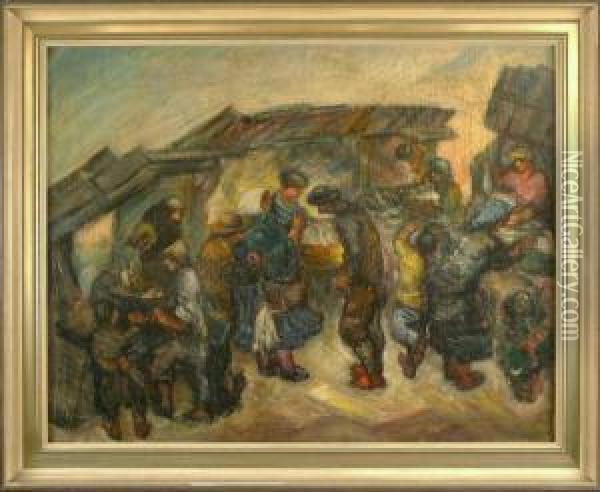 Belebter Fischmarkt Oil Painting - Heinrich Steinhagen