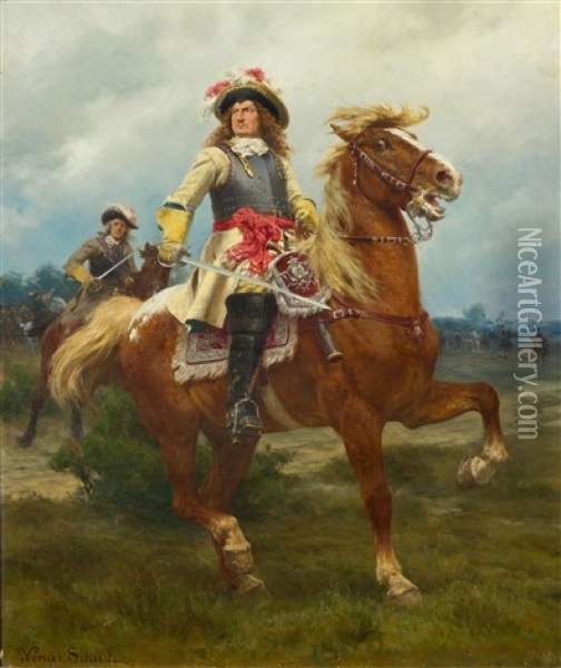 Portrait, Probably Of The Elector Of Brandenburg Oil Painting - Werner Wilhelm Gustav Schuch