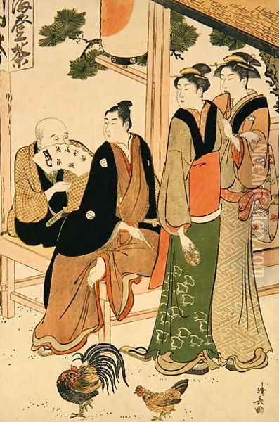 Looking at each other meeting Oil Painting - Torii Kiyonaga