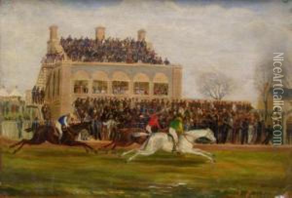 Steeplechase Oil Painting - J. Patterson