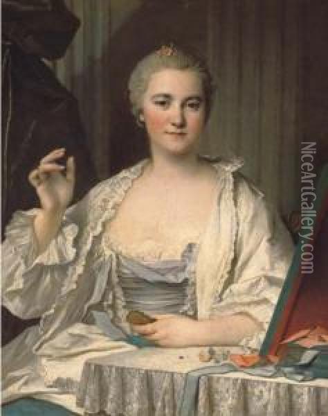 La Mouche: A Lady At Her Toilet Oil Painting - Louis Tocque