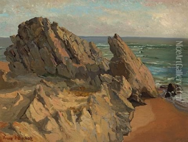 Rocks And Surf, Corona Del Mar Oil Painting - Franz Arthur Bischoff