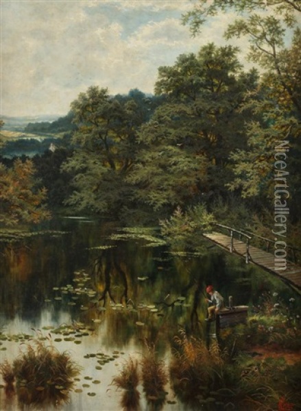 Boy Fishing Oil Painting - Henry John Livens