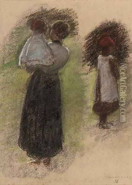 Study of a woman and two children Oil Painting - Edward Stott