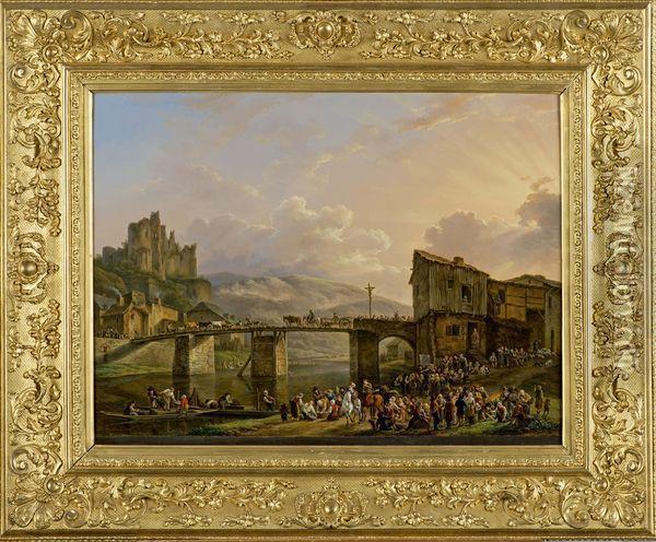 Scene De Marche Pres D'un Pont Oil Painting - Henri Van Assche