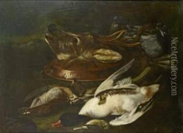 Tete De Brocart, Canard Et Poireaux Oil Painting - Jacob van der (Giacomo da Castello) Kerckhoven