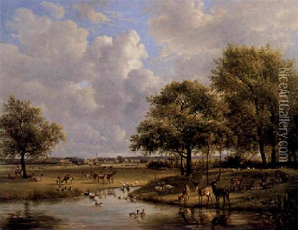 A View Of The Country Estate Hartenlust, Bloemendaal Oil Painting - Jan Van Ravenswaay