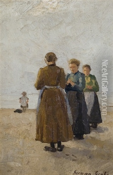 Women At The Beach Oil Painting - German Grobe