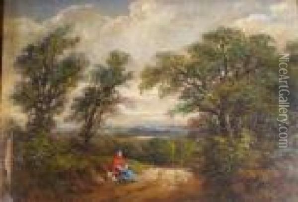 Wooded Landscape With Resting Figure Oil Painting - Samuel Bough