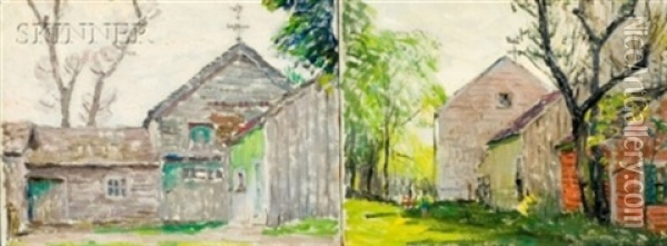 Barn View (+ Another; 2 Works) Oil Painting - Robert Henry Logan