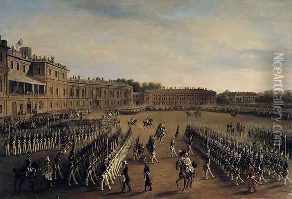 Parade at the time of Emperor Paul I 1754-1801 1847 Oil Painting - Gustav Schwartz or Schwarz
