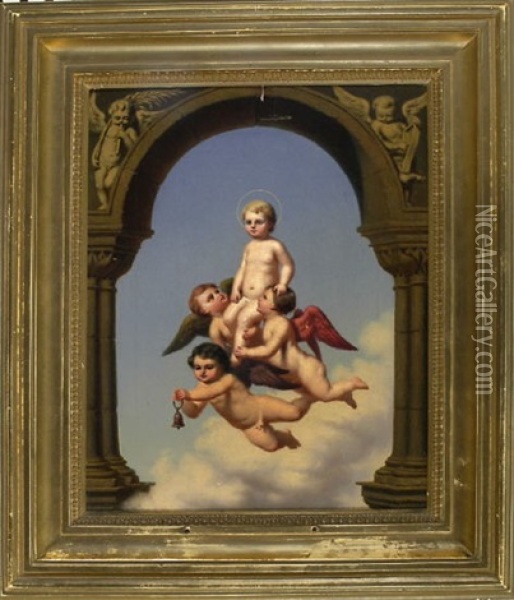 Das Jesuskind Wird Von Geflugelten Putten Unter Einem Torbogen Getragen Oil Painting - Ernst (Deodat Paul-Ferdinand) Ewald