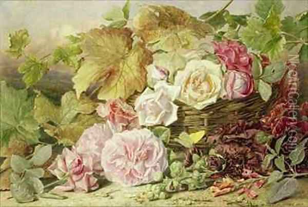Peonies Roses and Hollyhocks Oil Painting - Mary Elizabeth Duffield