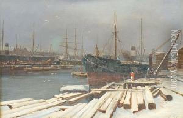 'bristol Docks On A Winter's Day' Oil Painting - Charles Branwhite
