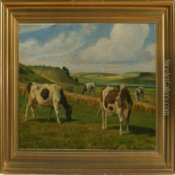 Cows On The Field Oil Painting - Rasmus Christiansen