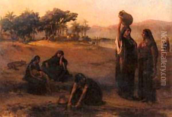 Women Drawing Water From The Nile Oil Painting - F. A. Bridgeman