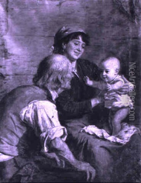 Famiglia Contadina Oil Painting - Giovanni Calegari
