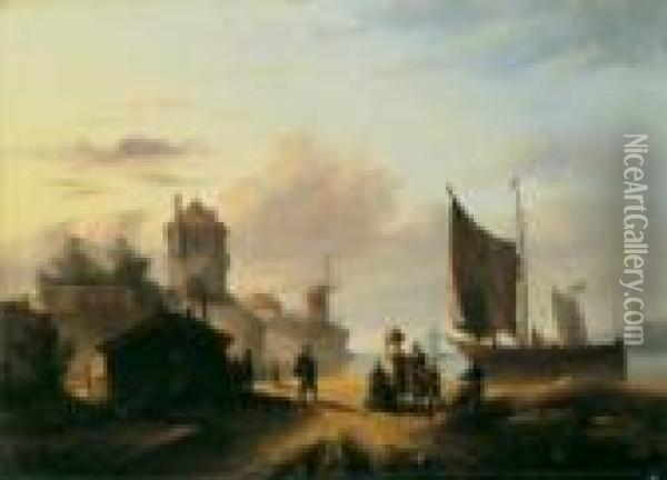 Hafenszene Oil Painting - Salomon Leonardus Verveer