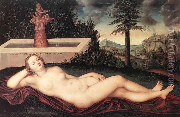Reclining River Nymph at the Fountain 1518 Oil Painting - Lucas The Elder Cranach