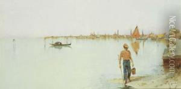Pescatore A Venezia Oil Painting - Raffaele Mainella