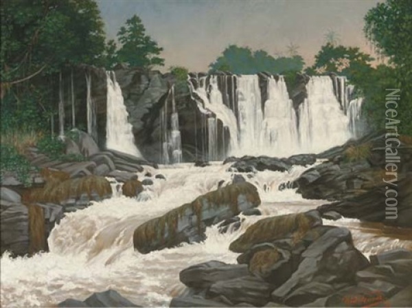 Waterfalls In Central Africa Oil Painting - Rudolf Francke-Nautschuetz