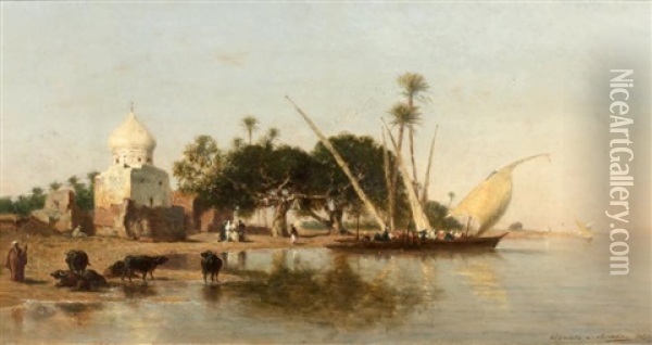 Damiette, Port Du Gouvernorat Du Meme Nom En Egypte Dans Le Delta Du Nil Oil Painting - Narcisse Berchere