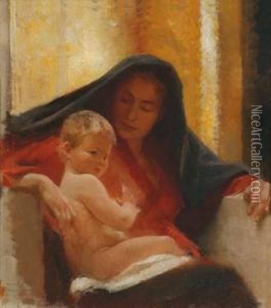 Mutter Und Kind Oil Painting - Alois Hans Schramm