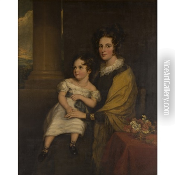 A Family Portrait Of Mrs George Kinnear And Her Daughter Janet Oil Painting - Sir Francis Grant