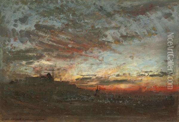 A Sunset Behind The Citadel, Cairo Oil Painting - Albert Goodwin