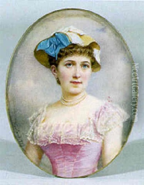 Bildnis Eines Maedchens In Rosa Kleid Und Hut Oil Painting - Friedrich Wailand