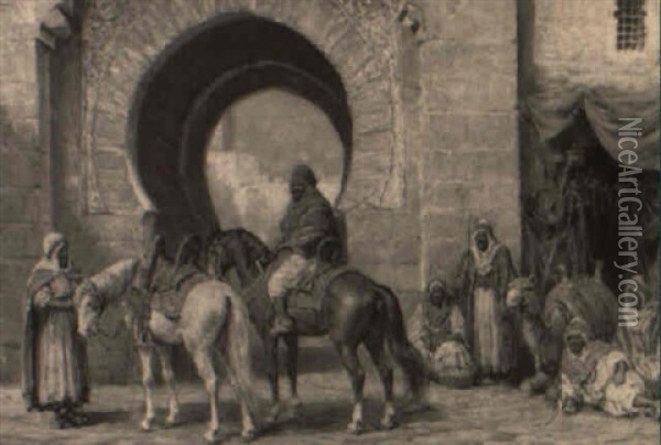 Arab Traders At City Gate Oil Painting - Arthur Trevor Haddon