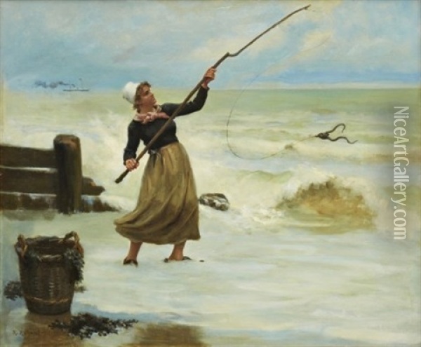 Fiskarkvinna Oil Painting - Rene (Henri) Ravaut