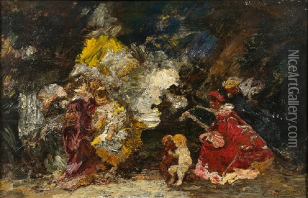 Deux Amours Entoures D'elegantes Oil Painting - Adolphe Monticelli