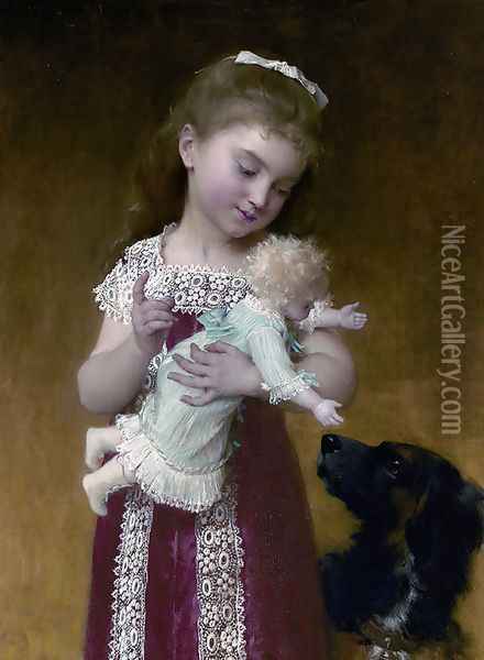 Le Jeune Fille et la Poupeé (Young Girl and Her Dolls) Oil Painting - Emile Munier