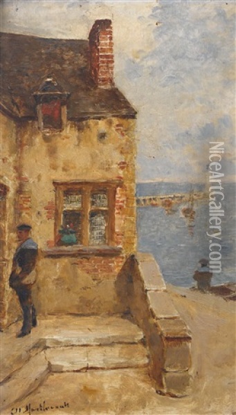 Strandpartie Mit Haus Und Matrosen Oil Painting - Charles Montlevault