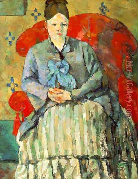 Hortense Fiquet In A Striped Skirt Oil Painting - Paul Cezanne