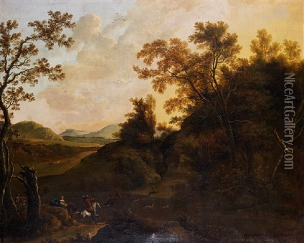 Landskap Med Jaktsallskap Oil Painting - Frederick De Moucheron