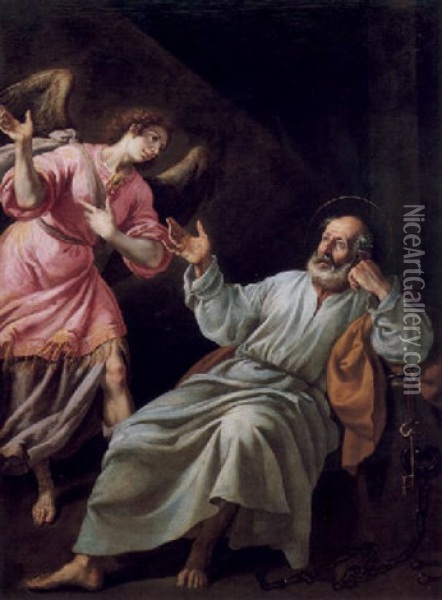 La Liberacion De San Pedro Por Un Angel Oil Painting - Felice Castello