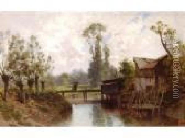 Lapasserelle Pres De Pont L Eveque Oil Painting - Ciceri, Eugene