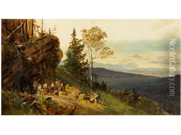 Landschaft Mit Arbeitern An Einem Steinbruch Oil Painting - Heinrich Buerkel