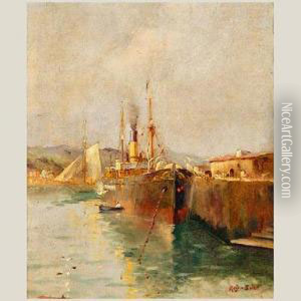 Puerto Con Barcas Oil Painting - Joan Roig Soler