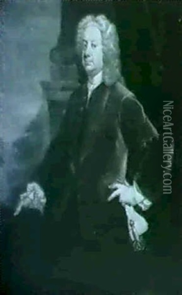 Portrait Of Henry Fox, 1st Lord Holland (1705-1774) Standing Three-quarter Length, Wearing A Brown Coat ... Oil Painting - William Hogarth