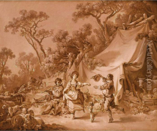 Jeune Couple Dansant Dans Une Foret Oil Painting - Jean-Baptiste Huet I