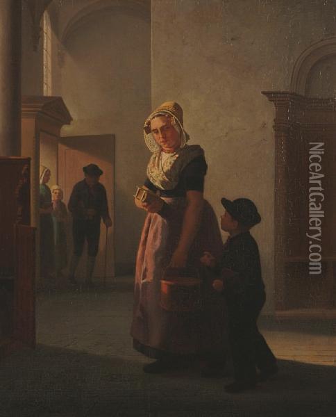 Figures In A Church Interior Oil Painting - Johannes Helder