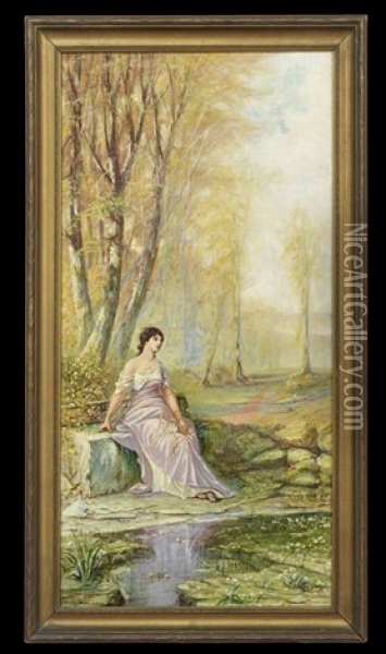 Wooded Landscape With Nymph Oil Painting - John Antrobus
